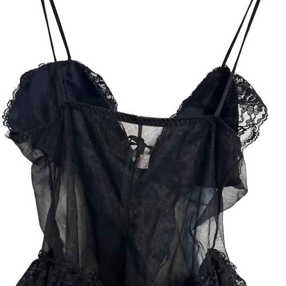 Vintage Black Sheer Lace Body Suit Womens Sz XS Whimsigoth Dark Romance Ruffles - Picture 12 of 16